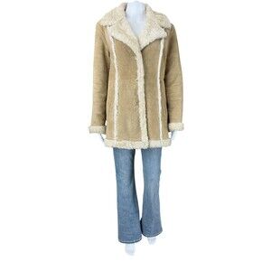 Wilsons Leather Penny Lane Suede Coat Size Medium Tan Shearling Y2K 90s Vintage